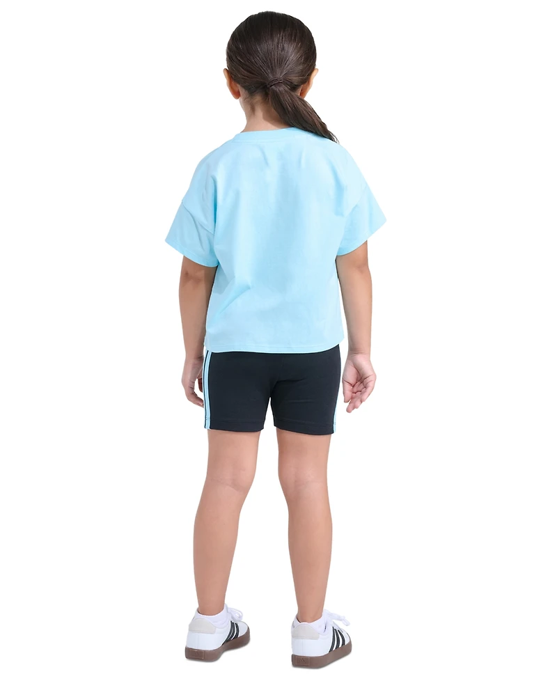 adidas Girls' 2T-6X Short-Sleeve T-Shirt and Bike Shorts, 2-Piece Set