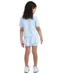 adidas Girls' 2T-6X Short-Sleeve Graphic T-Shirt and Printed Flowy Shorts, 2-Piece Set