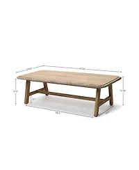 LuxenHome 47" Outdoor Coffee Table for Patio, Acacia Wood Patio Table with Woven Trim, Rectangular Outdoor Table for Patio, Balcony, and Porch