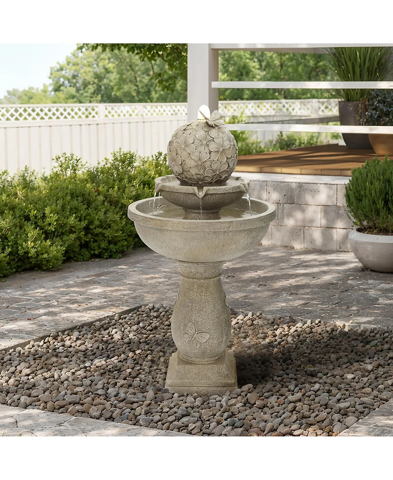 LuxenHome Decorative Garden Birdbath Fountain, Resin Water Feature with Pedestal Design