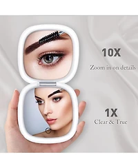 Homfan Led Lighted Travel Makeup Mirror,1X/10X Magnifying Double Sided Dimmable Portable Pocket,2-Sided,Usb Charging