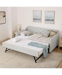 Streamdale Furniture Twin Upholstery DayBed with Pop-up Trundle & Usb Charging