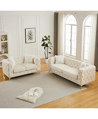 Streamdale Furniture Velvet 3+2 Seater Sofa with Solid Wood Frame & Metal Feet
