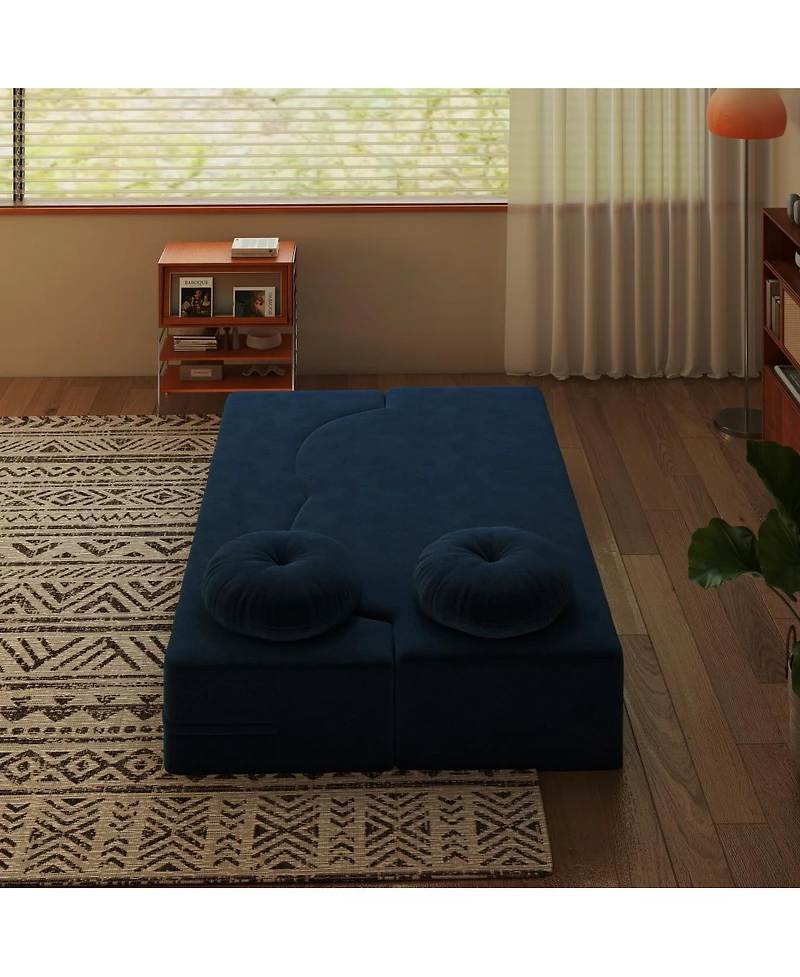 Streamdale Furniture Modern Floor Sofa with 2 Pillows, Convertible Plush Corduroy Sleeper Sofa Bed.