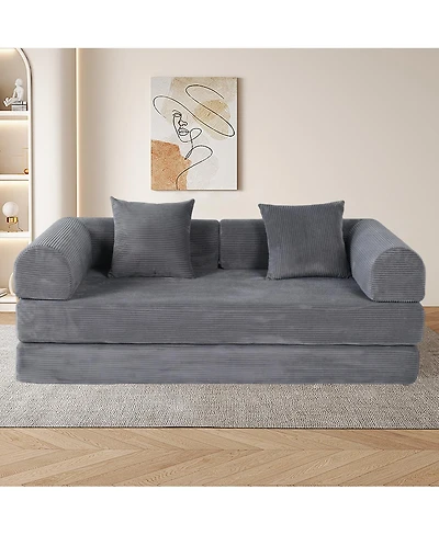 Streamdale Furniture 2-in-1 Foldable Sofa Bed, 75 Inch Folding Couch w/ Memory Foam Mattress & 2 Pillows