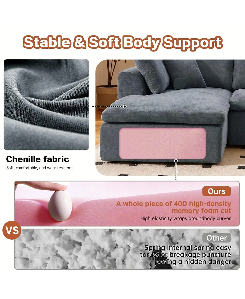 Streamdale Furniture Modern L-Shaped Sectional Sofa with Chaise Lounge, Corduroy Couch