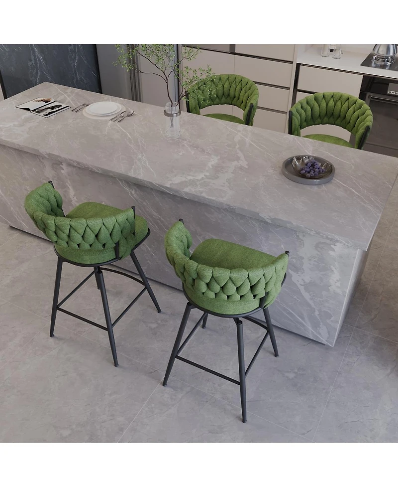 Streamdale Furniture 26" Suede Bar Stool Set of 4, 360 Swivel, Upholstered, with Back & Footrest