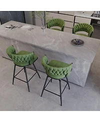 Streamdale Furniture 26" Suede Bar Stool Set of 4, 360 Swivel, Upholstered, with Back & Footrest