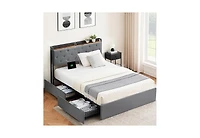 gaomon Bed Frame With Headboard and 4 Drawers Velvet Upholstered Frame With Charging Station Quiet Easy To Assemble
