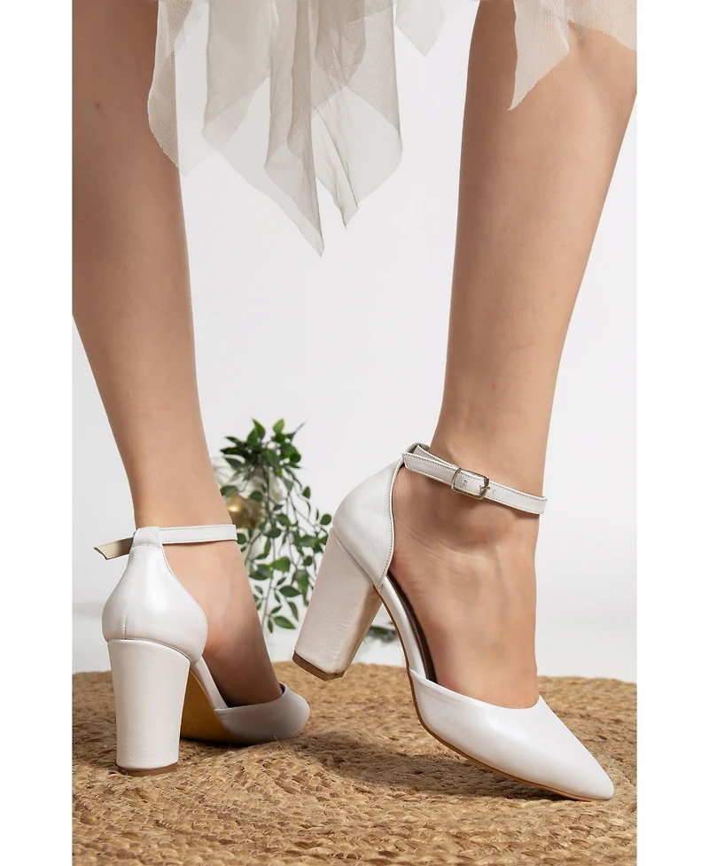Forever and Always Shoes Rossella Leather Block Heel Pumps