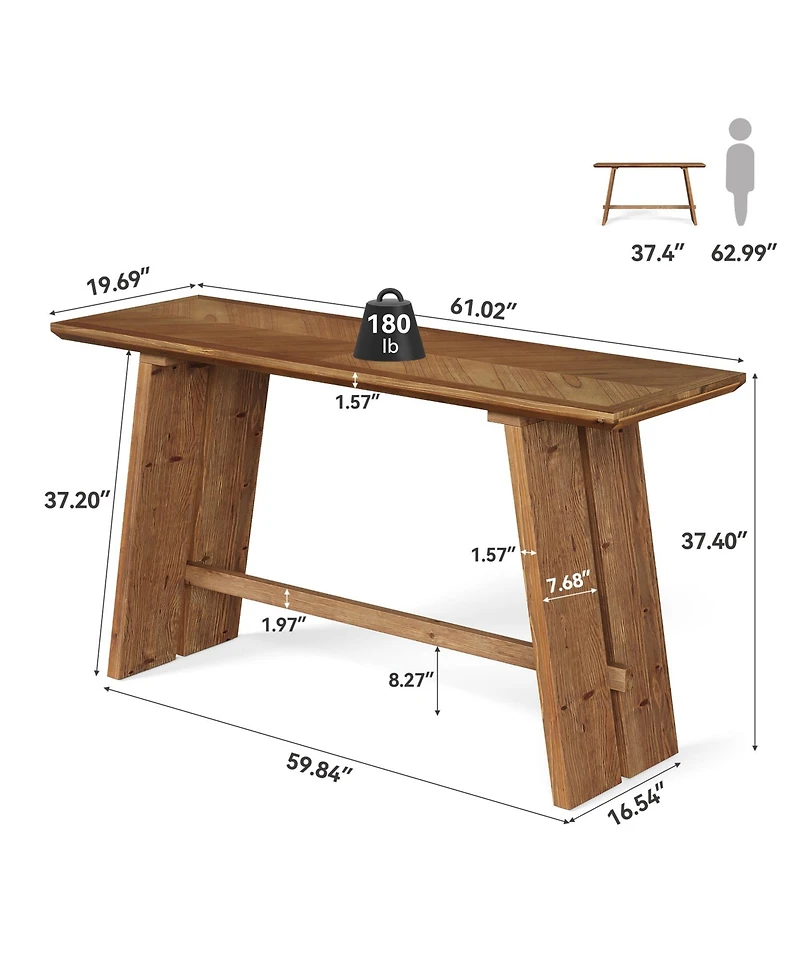 Tribesigns Solid Wood Bar Table, 61" Counter Height Table with Parquet Design Tabletop