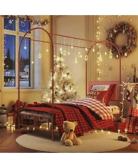 gaomon Kids Canopy Bed Frame, Upholstered Sherpa Headboard & Footboard, Metal Slats, No Box Spring Needed