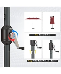 Aecojoy 15ft Double-Sided Patio Umbrella with Solar Lights with Base Include Crank Handle|156 Piece Led Lights