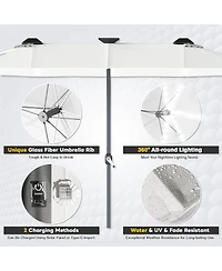 Aecojoy 15ft Double-Sided Patio Umbrella with Solar Lights Base Include Crank Handle|156 Piece Led