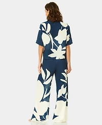 CeCe Women's Cabana Collared Neck Cover-Up Shirt