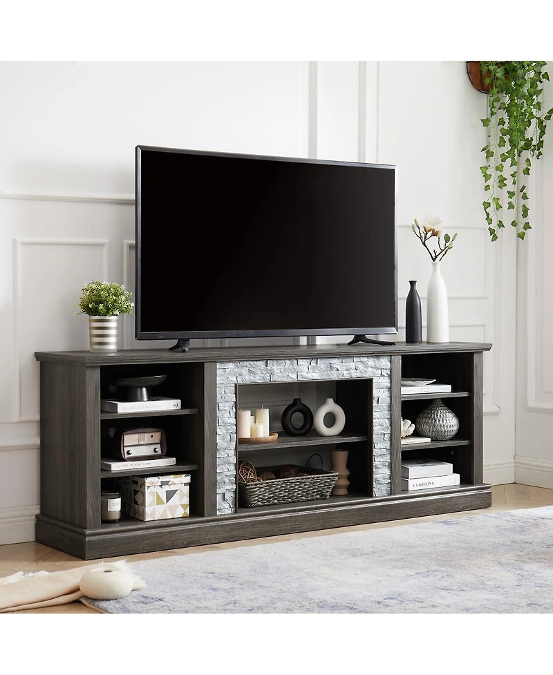 Streamdale Furniture Faux Stacked Stone Tv Stand with Storage Cabinet