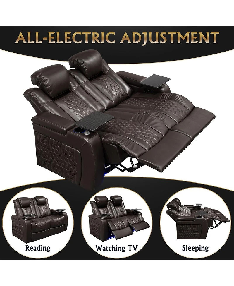 Streamdale Furniture Power Recliner 2 Pc, Top-Grain Nappa, Smart Charging, Rgb Led