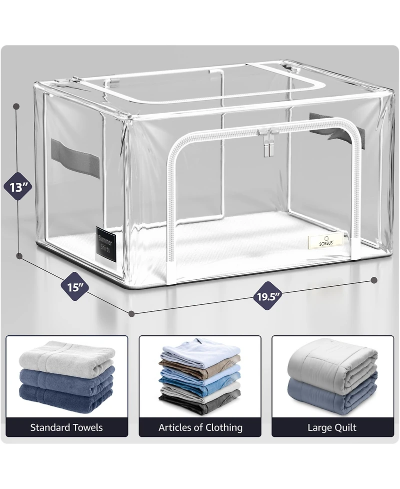 Sorbus Foldable Clear Plastic Storage Bags with Metal Frame & Carry Handles for Bedding Linen & Clothing