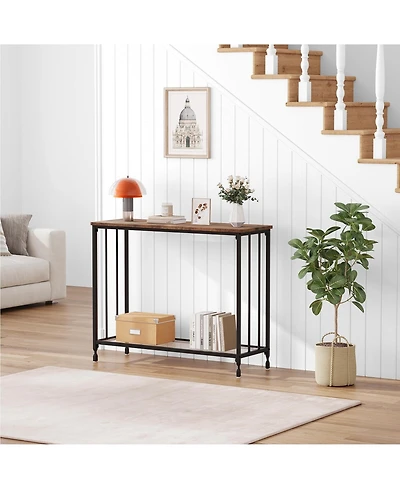 gaomon 32" Retro Narrow Console Table with 2 Storage Shelves, Glass and Metal