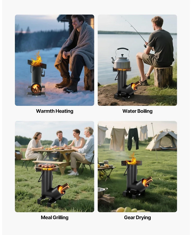 Ecooso Portable Wood Burning Rocket Stove with Carry Bag, Carbon Steel Camping Cooking Stove
