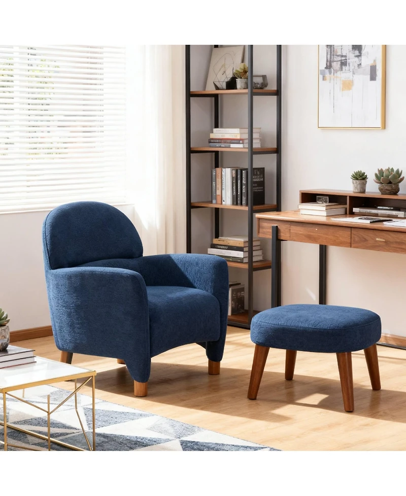 Boyel Living Modern Lazy Chair with Ottoman, Upholstered Reading Chair, Compact Accent Footrest for Small