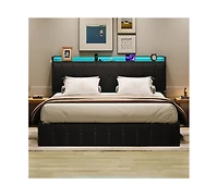 gaomon Full Bed Frame with Lift Up Storage, Upholstered with Storage Headboard, Hydraulic Support