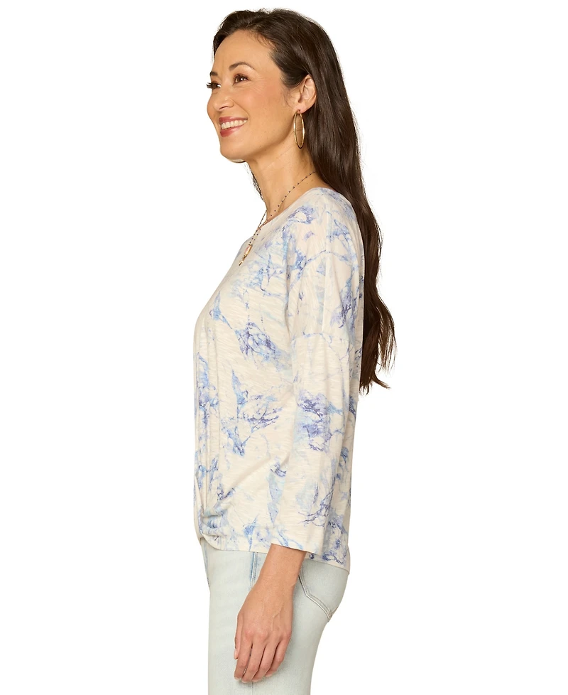 Democracy Petite Boat Neck Floral Embroidered Top