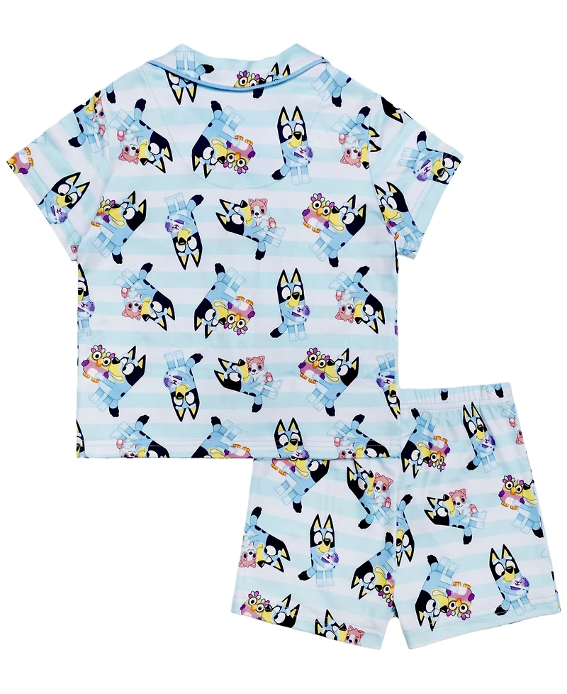Bluey Girls' 2T-4T Notch Collar Top and Shorts, 2-Piece Set