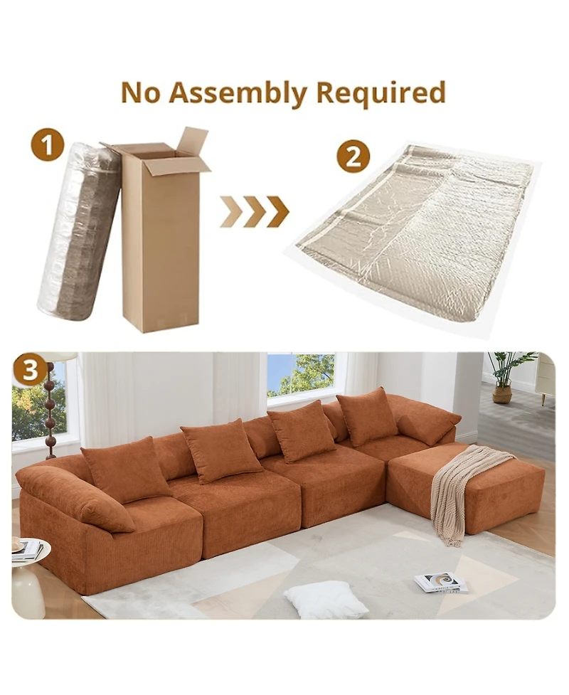 Streamdale Furniture Chenille 5-Seat L-Shaped Modular Sectional Sofa with Ottoman