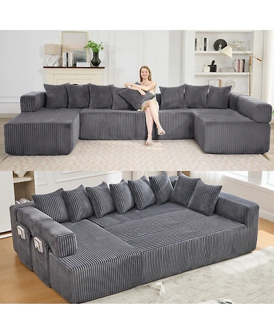 Streamdale Furniture 146" U-Shaped 5-Seat Convertible Sleeper Sectional Sofa w/ 8 Pillows