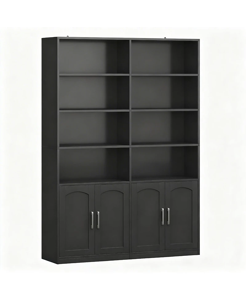 Yigii Bookshelf with Doors 6 Tier Double Wide Tall Storage Cabinet Open Display Shelves