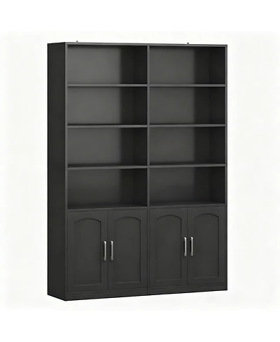 Yigii Bookshelf with Doors 6 Tier Double Wide Tall Storage Cabinet Open Display Shelves