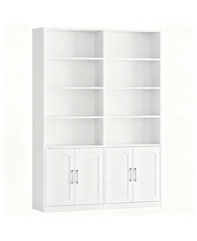 Yigii Bookshelf with Doors 6 Tier Double Wide Tall Storage Cabinet Open Display Shelves