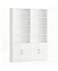 Yigii Bookshelf with Doors 6 Tier Double Wide Tall Storage Cabinet Open Display Shelves