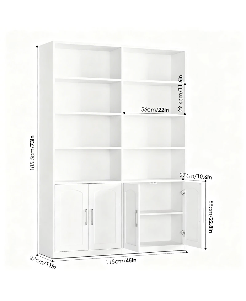 Yigii Bookshelf with Doors 6 Tier Double Wide Tall Storage Cabinet Open Display Shelves