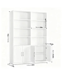 Yigii Bookshelf with Doors 6 Tier Double Wide Tall Storage Cabinet Open Display Shelves