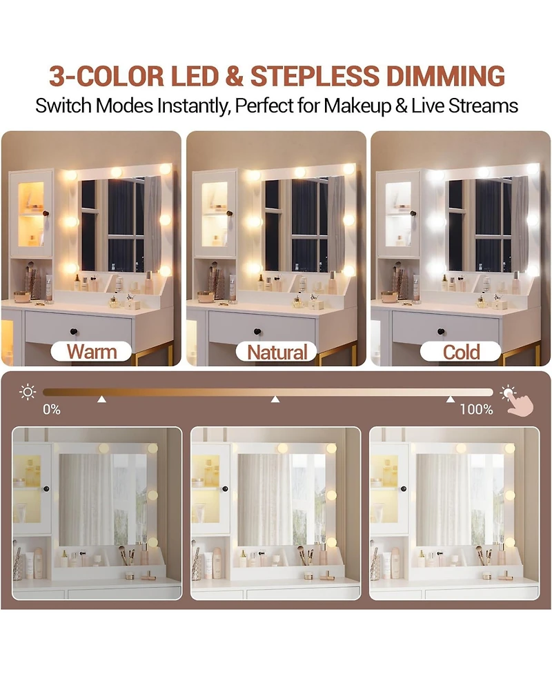 gaomon Makeup Vanity Desk with 3-Color Led Lighted Mirror