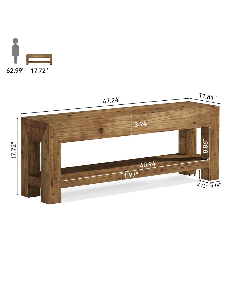 Tribesigns 47.24" Solid Wood Entryway Bench, 2-Tier Narrow Rustic Wooden Shoe Bench