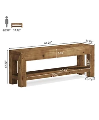Tribesigns 47.24" Solid Wood Entryway Bench, 2-Tier Narrow Rustic Wooden Shoe Bench