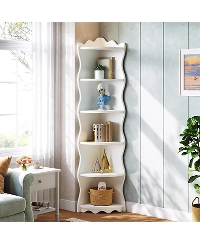 Tribesigns White Corner Shelf, 70.8-Inch Tall Modern Free Standing Corner Bookshelf, 5-Tier Display Corner Bookcase