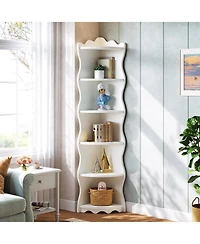 Tribesigns White Corner Shelf, 70.8-Inch Tall Modern Free Standing Corner Bookshelf, 5-Tier Display Corner Bookcase