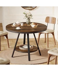 Tribesigns 2-Tier Industrial Round Dining Table, Small Kitchen Dinner Table for 2-4 People, 35-Inch Circle Wood Kitchen Table