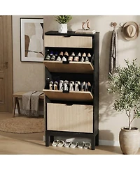 Homfan Shoe Storage Cabinet for Entryway with 3 Flip Drawers, Modern Rack Metal Legs, Freestanding Narrow Slim Organizer