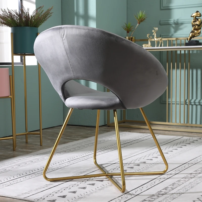 Simplie Fun Gray Silky Velvet Upholstered Accent Chair with Gold Tone Finished Base