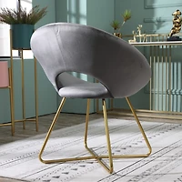Simplie Fun Gray Silky Velvet Upholstered Accent Chair with Gold Tone Finished Base