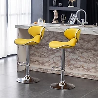 Streamdale Furniture Velvet Upholstered Adjustable Swivel Barstool, Set of 2, Yellow