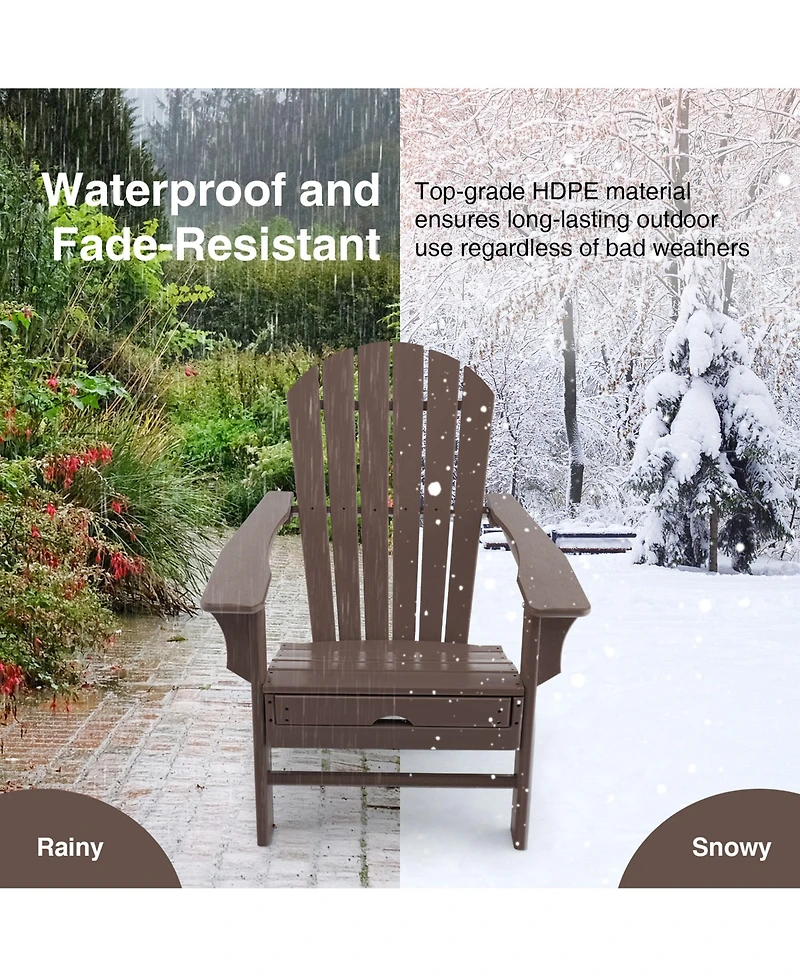 Gymax Patio Adirondack Chair Hdpe Outdoor Lounge w/ Retractable Ottoman