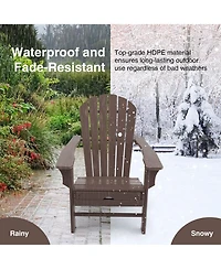 Gymax Patio Adirondack Chair Hdpe Outdoor Lounge w/ Retractable Ottoman