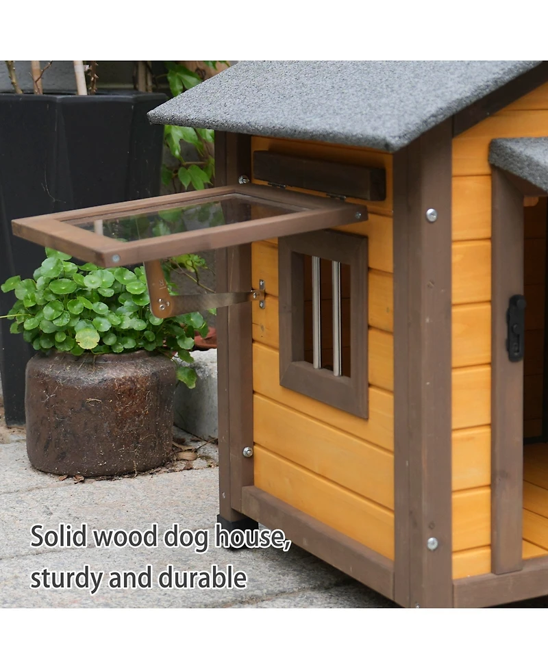 6thdruple Solid Wood Dog House with Elevated Floor, 45 Inch Waterproof Outdoor Dog House for Medium Dogs