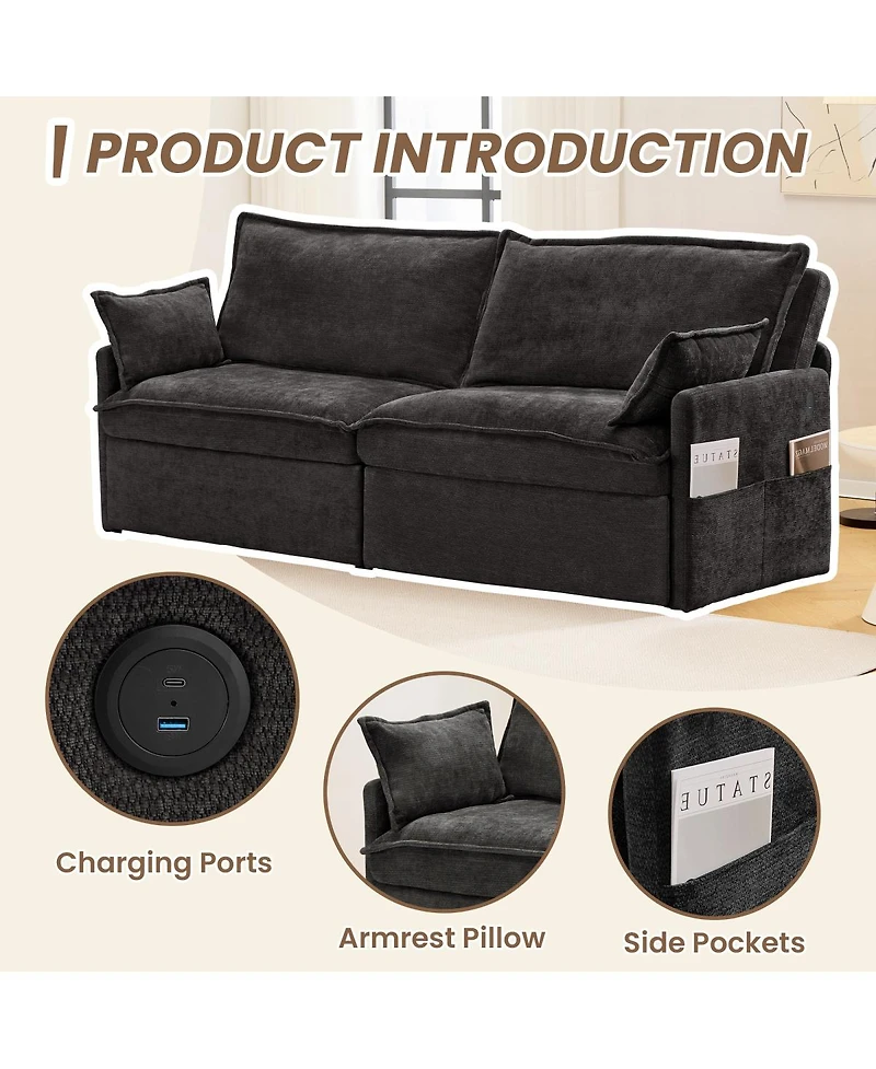 Streamdale Furniture Versatile 3-in-1 Chenille Sleeper Sofa with Storage & Charging